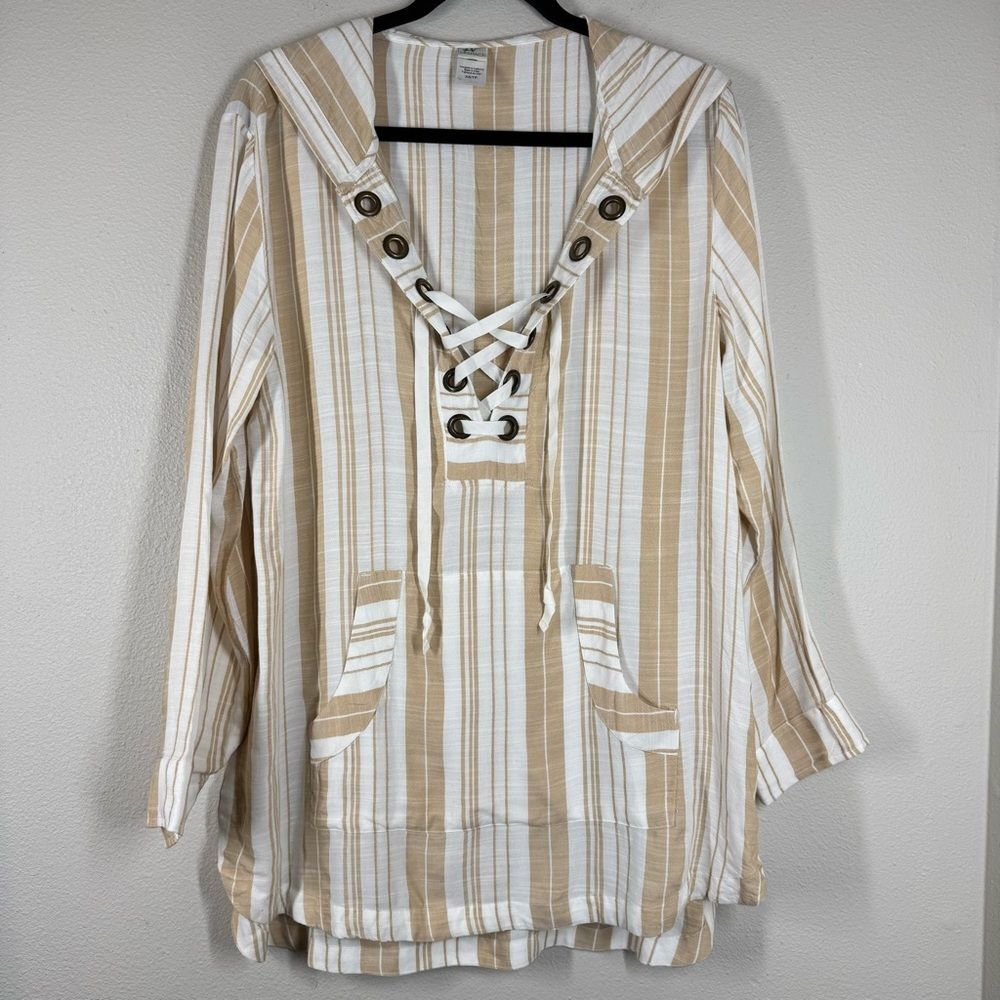 L*Space Love Letters Striped Swimsuit Cover-Up Tunic Dress Cream White Size XS